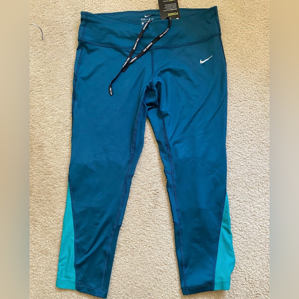 Nike Power Fabric Aqua Cropped Drawstring Athletic Leggings